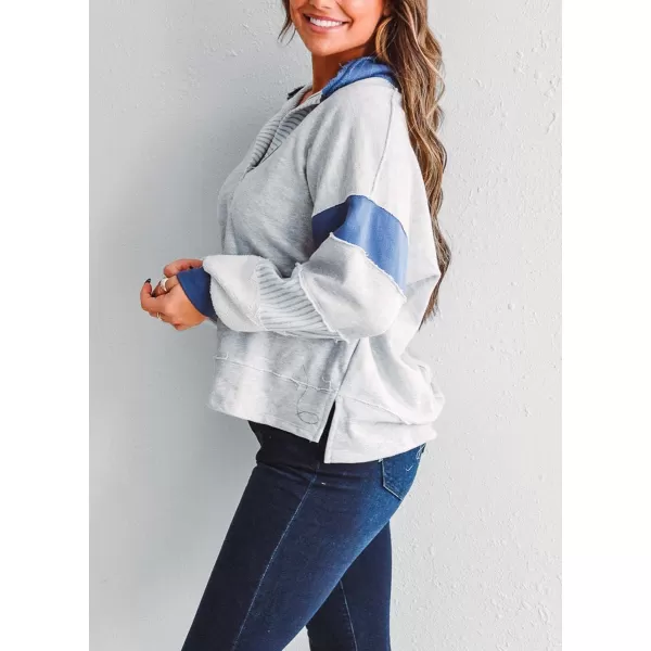 chouyatou Womens Oversized VNeck Polo Collared Sweatshirt Color Block Splicing Workout Pullover Tops Fall OutfitsGrey