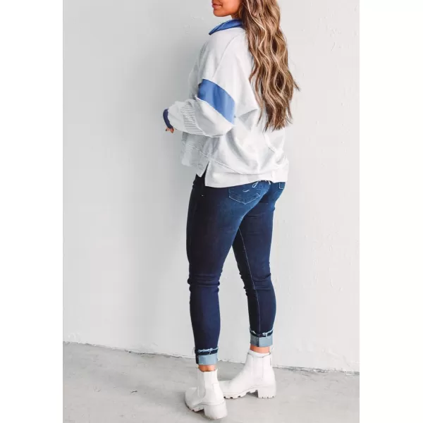 chouyatou Womens Oversized VNeck Polo Collared Sweatshirt Color Block Splicing Workout Pullover Tops Fall OutfitsGrey