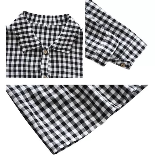 chouyatou Womens Plaid Button Down Shirt Dress Long Sleeve Gingham Midi Long DressBlack