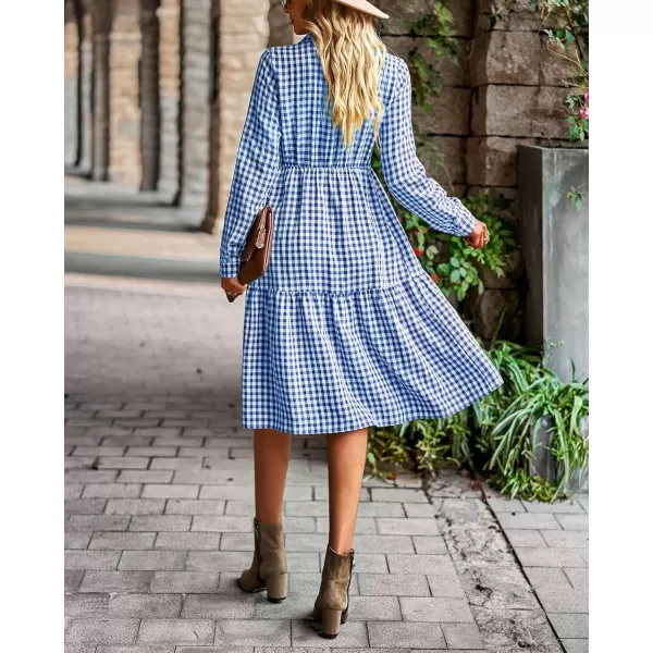 chouyatou Womens Plaid Button Down Shirt Dress Long Sleeve Gingham Midi Long DressDark Blue