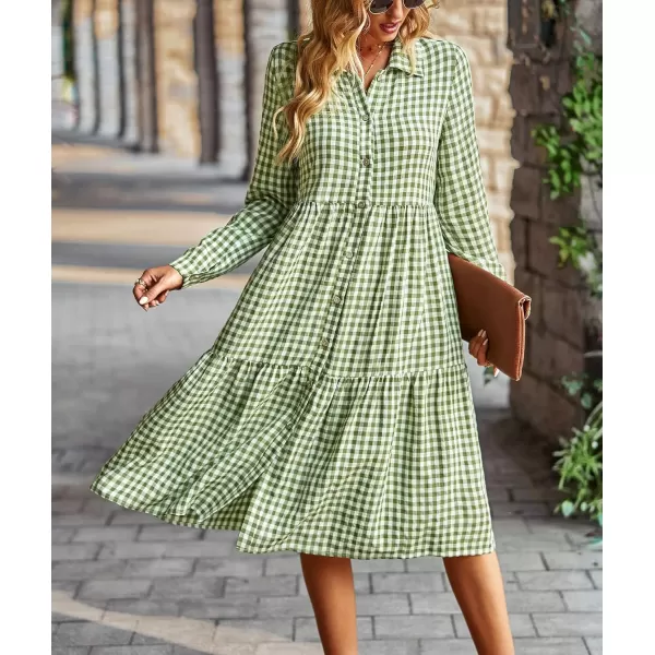 chouyatou Womens Plaid Button Down Shirt Dress Long Sleeve Gingham Midi Long DressFruit Green
