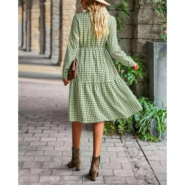 chouyatou Womens Plaid Button Down Shirt Dress Long Sleeve Gingham Midi Long DressFruit Green