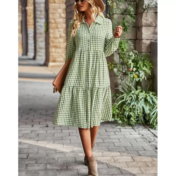 chouyatou Womens Plaid Button Down Shirt Dress Long Sleeve Gingham Midi Long DressFruit Green