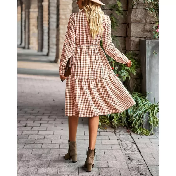 chouyatou Womens Plaid Button Down Shirt Dress Long Sleeve Gingham Midi Long DressOrange
