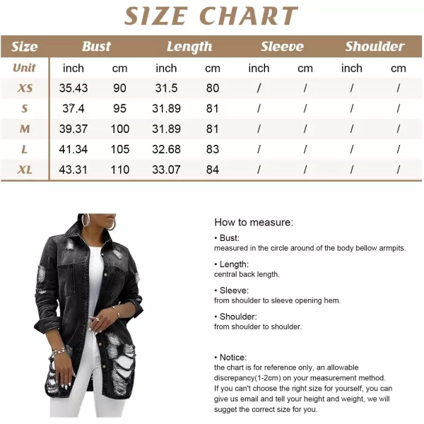 chouyatou Womens Spring Fall Wear Ripped Hole Casual Mid Long Denim Jacket CoatBlack