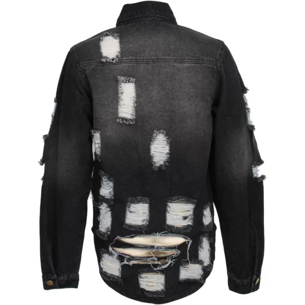 chouyatou Womens Spring Fall Wear Ripped Hole Casual Mid Long Denim Jacket CoatBlack