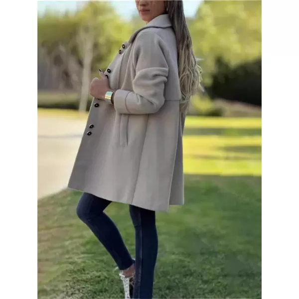 chouyatou Womens Winter Casual Lapel Collared Single Breasted Wool Pea Coat Elegant Wool Blend OvercoatApricot