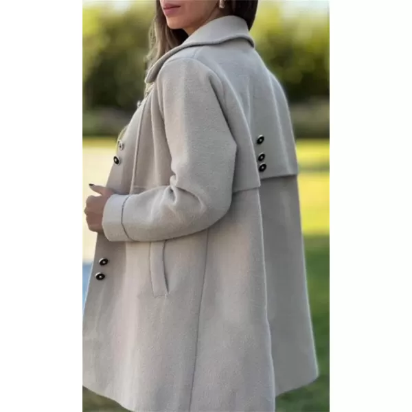chouyatou Womens Winter Casual Lapel Collared Single Breasted Wool Pea Coat Elegant Wool Blend OvercoatApricot
