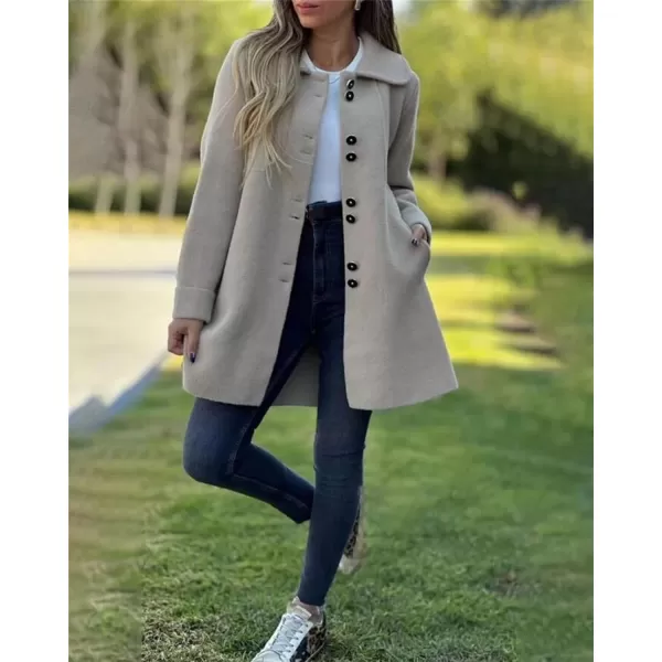 chouyatou Womens Winter Casual Lapel Collared Single Breasted Wool Pea Coat Elegant Wool Blend OvercoatApricot