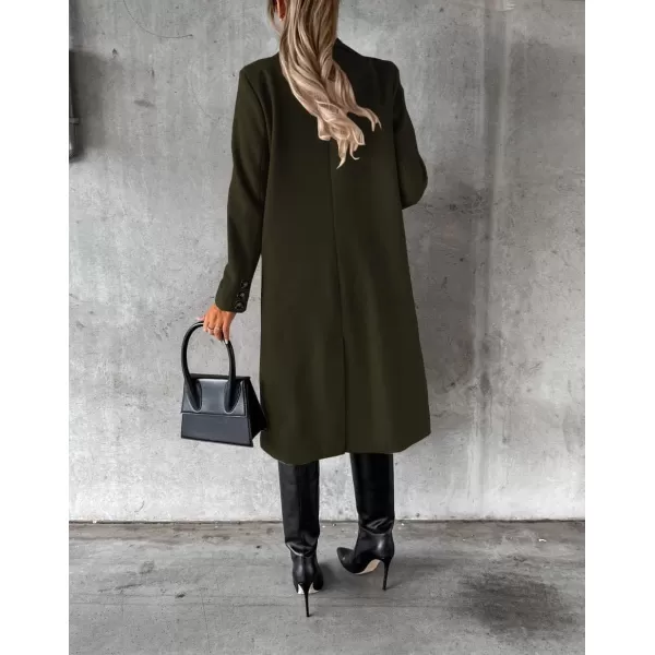 chouyatou Womens Winter Wool Coat Double Breasted Lapel Long Pea Coat OvercoatArmy Green