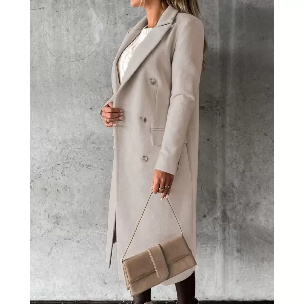 chouyatou Womens Winter Wool Coat Double Breasted Lapel Long Pea Coat OvercoatBeige