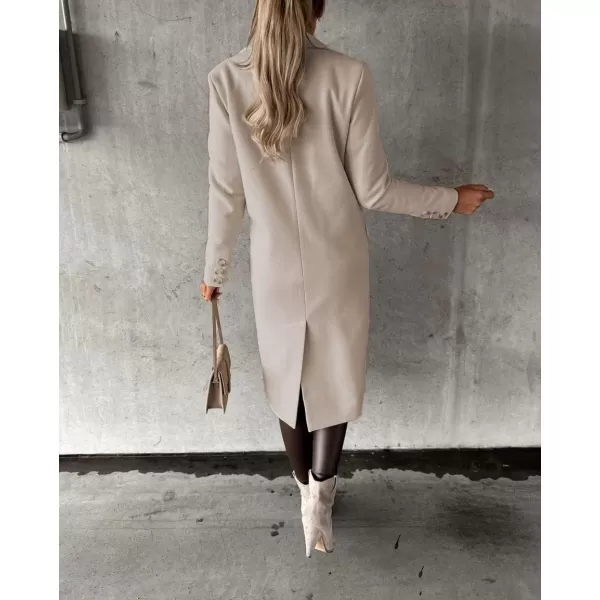 chouyatou Womens Winter Wool Coat Double Breasted Lapel Long Pea Coat OvercoatBeige