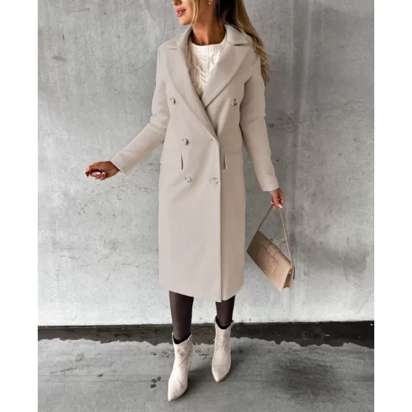 chouyatou Womens Winter Wool Coat Double Breasted Lapel Long Pea Coat OvercoatBeige