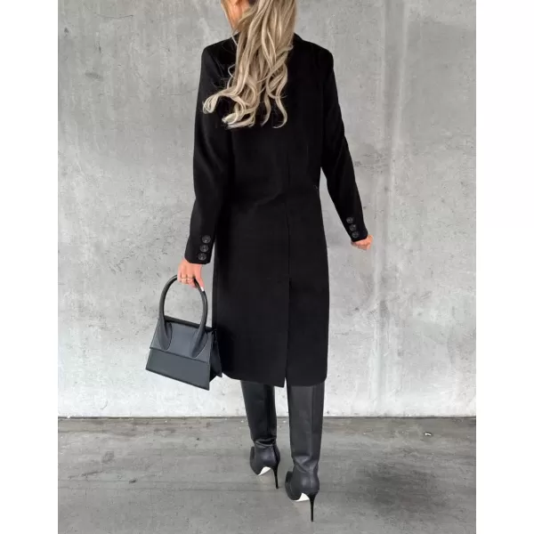 chouyatou Womens Winter Wool Coat Double Breasted Lapel Long Pea Coat OvercoatBlack