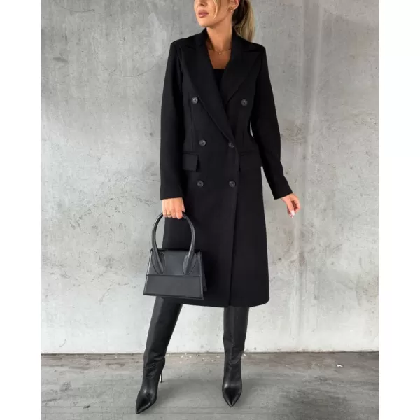 chouyatou Womens Winter Wool Coat Double Breasted Lapel Long Pea Coat OvercoatBlack