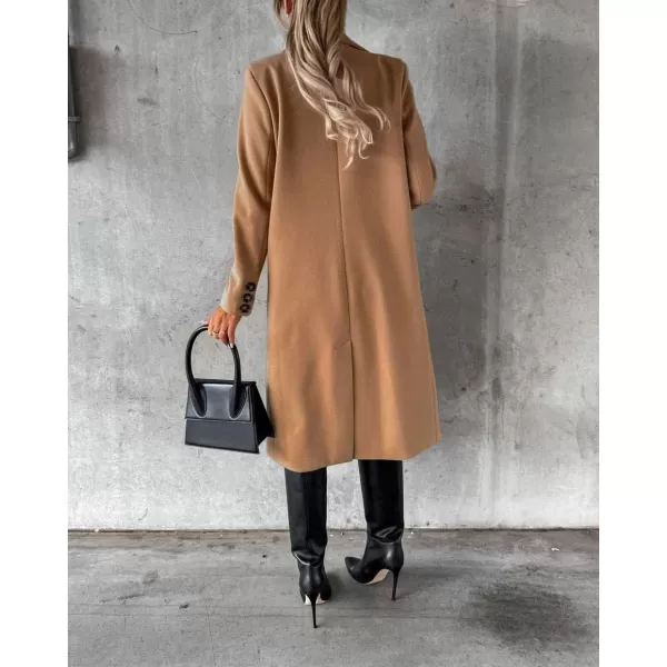 chouyatou Womens Winter Wool Coat Double Breasted Lapel Long Pea Coat OvercoatKhaki