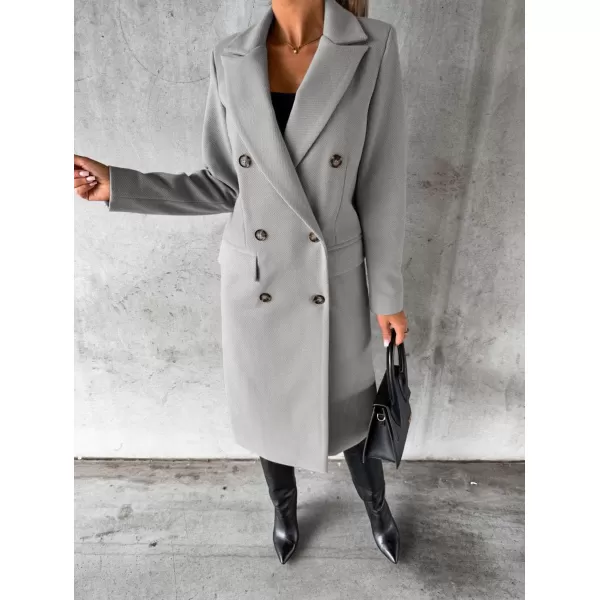 chouyatou Womens Winter Wool Coat Double Breasted Lapel Long Pea Coat OvercoatLight Gray