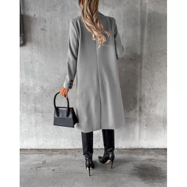 chouyatou Womens Winter Wool Coat Double Breasted Lapel Long Pea Coat OvercoatLight Gray