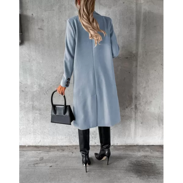 chouyatou Womens Winter Wool Coat Double Breasted Lapel Long Pea Coat OvercoatSky Blue