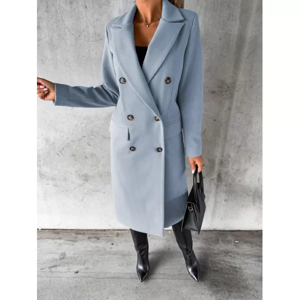 chouyatou Womens Winter Wool Coat Double Breasted Lapel Long Pea Coat OvercoatSky Blue