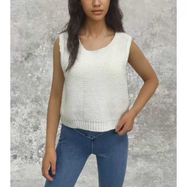 chouyatou Womens Y2K Backless Crop Sweater Vest Back Tie Knot Crewneck Sleeveless Knit Vest Tank TopsBeige