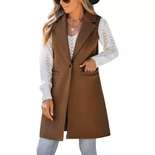 chouyatou Womens Casual Notched Lapel Wool Blend Vest Western One Button Sleeveless Wool Blazer Jacket CoatDark Brown