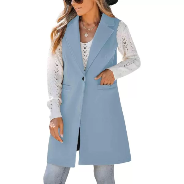 chouyatou Womens Casual Notched Lapel Wool Blend Vest Western One Button Sleeveless Wool Blazer Jacket CoatLight Blue