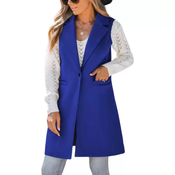chouyatou Womens Casual Notched Lapel Wool Blend Vest Western One Button Sleeveless Wool Blazer Jacket CoatRoyal Blue