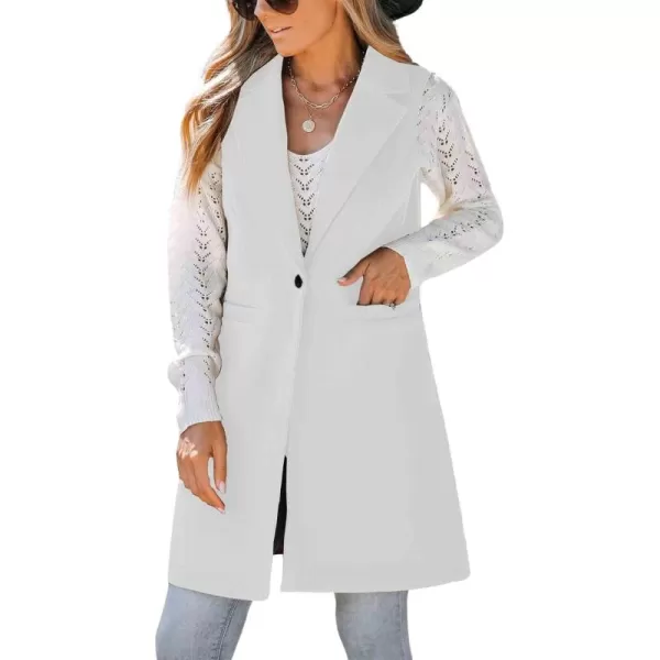 chouyatou Womens Casual Notched Lapel Wool Blend Vest Western One Button Sleeveless Wool Blazer Jacket CoatWhite