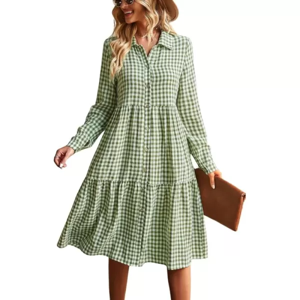 chouyatou Womens Plaid Button Down Shirt Dress Long Sleeve Gingham Midi Long DressFruit Green