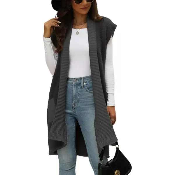 chouyatou Womens Shawl Collar Fuzzy Fleece Knit Vest Open Front Sleeveless Furry Long Sweater Vest with PocketsBlack