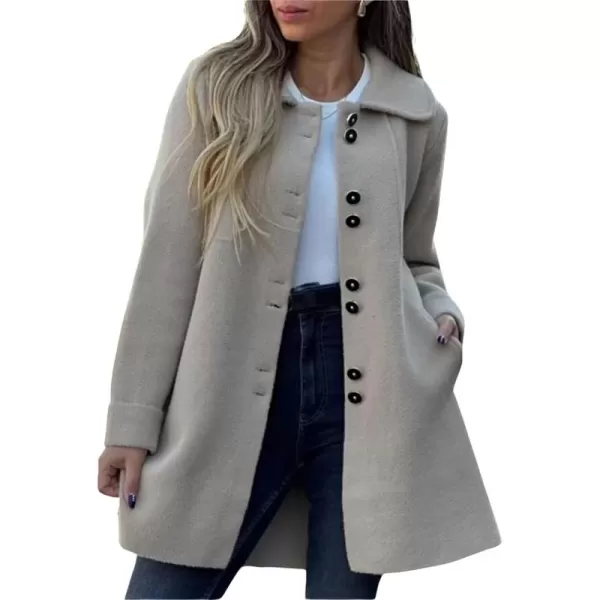 chouyatou Womens Winter Casual Lapel Collared Single Breasted Wool Pea Coat Elegant Wool Blend OvercoatApricot