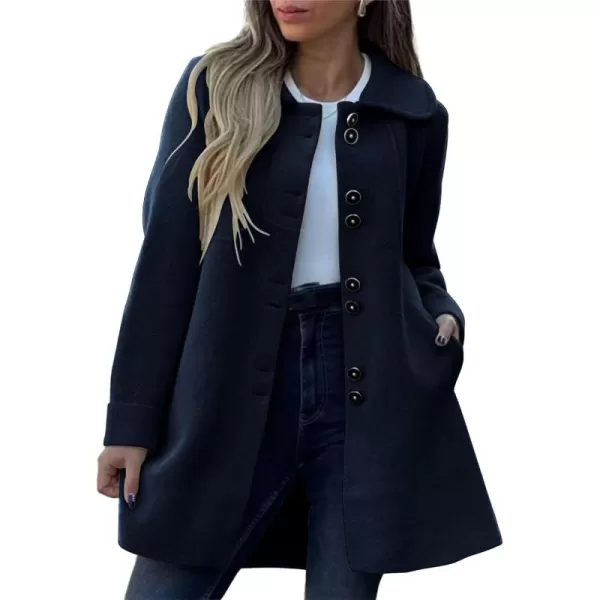 chouyatou Womens Winter Casual Lapel Collared Single Breasted Wool Pea Coat Elegant Wool Blend OvercoatBlack