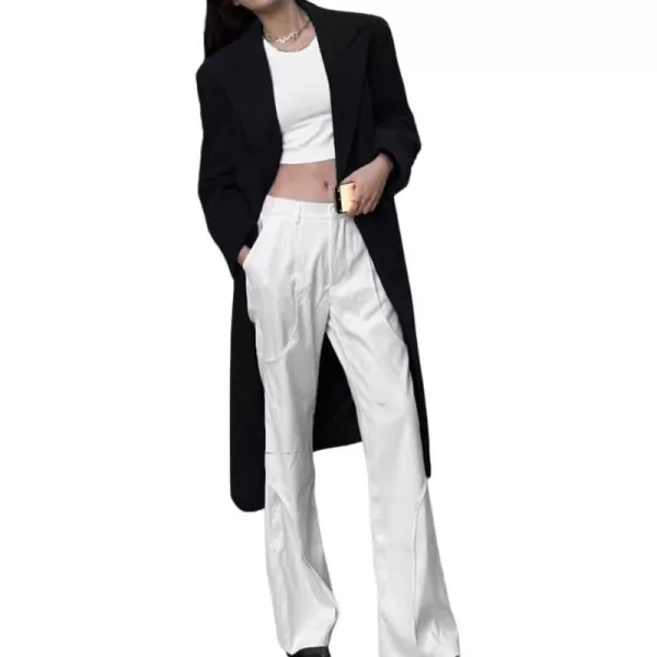 chouyatou Womens Winter Double Breasted Wool Pea Coat Elegant Lapel Office Work Wool Blend OvercoatBlack