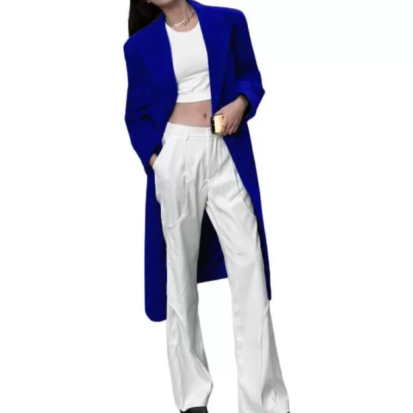 chouyatou Womens Winter Double Breasted Wool Pea Coat Elegant Lapel Office Work Wool Blend OvercoatRoyal Blue