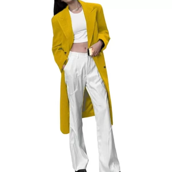 chouyatou Womens Winter Double Breasted Wool Pea Coat Elegant Lapel Office Work Wool Blend OvercoatYellow