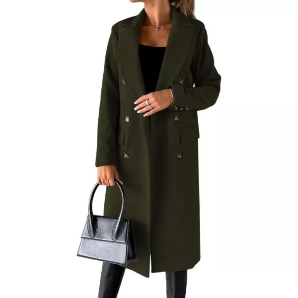 chouyatou Womens Winter Wool Coat Double Breasted Lapel Long Pea Coat OvercoatArmy Green