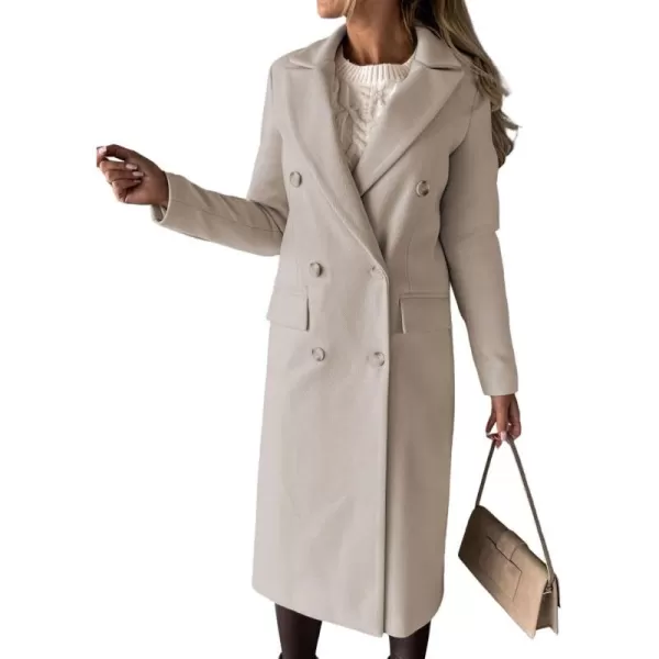 chouyatou Womens Winter Wool Coat Double Breasted Lapel Long Pea Coat OvercoatBeige