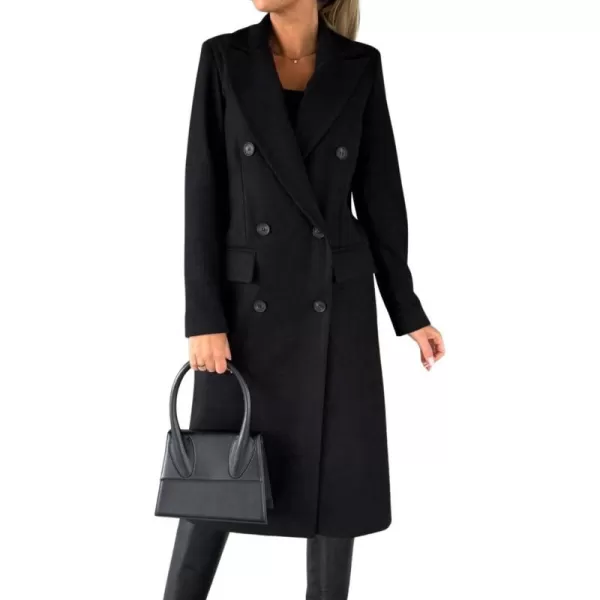 chouyatou Womens Winter Wool Coat Double Breasted Lapel Long Pea Coat OvercoatBlack
