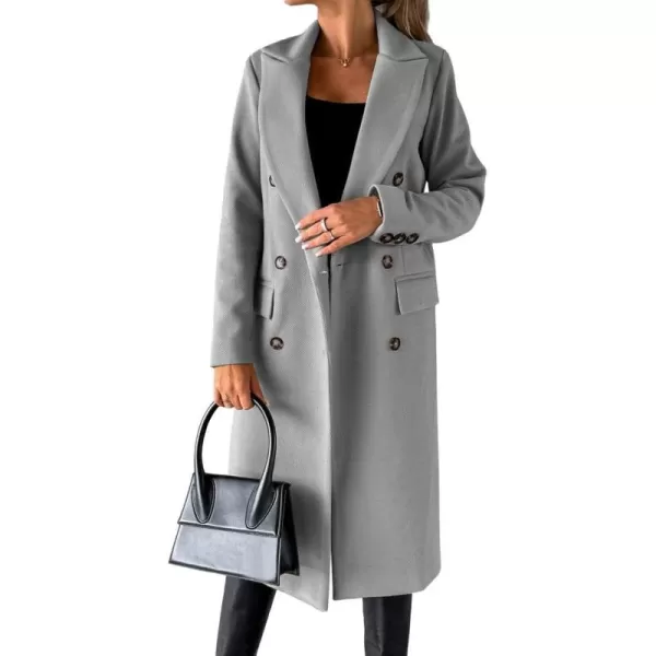 chouyatou Womens Winter Wool Coat Double Breasted Lapel Long Pea Coat OvercoatLight Gray