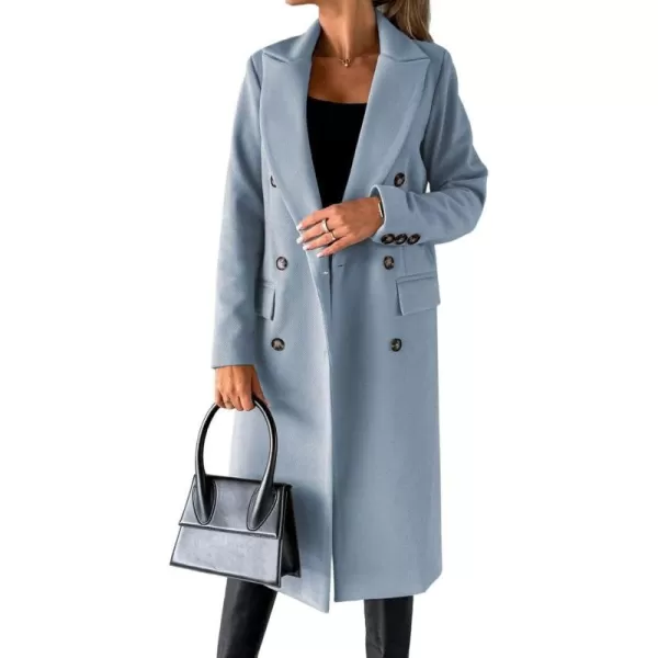 chouyatou Womens Winter Wool Coat Double Breasted Lapel Long Pea Coat OvercoatSky Blue
