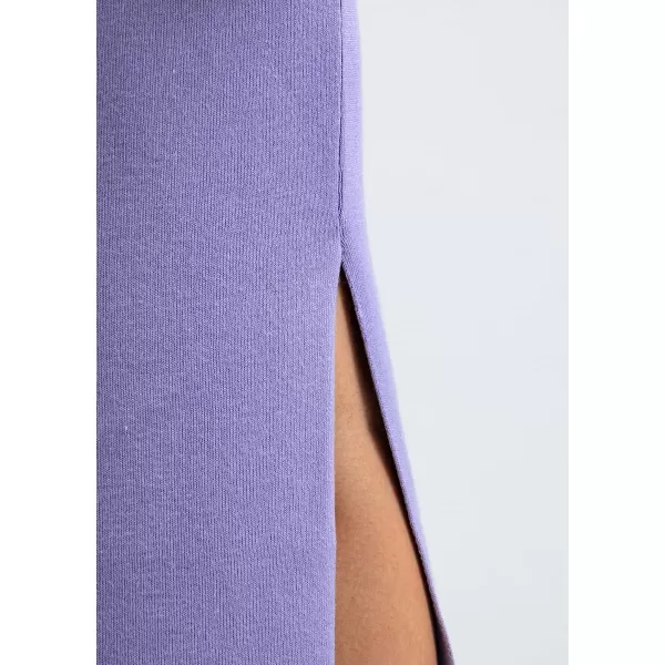 chouyatou Womens 2 Piece Outfits Knit Sweater Sets Mock Neck Sweater Top Side Split Bodycon Skirt SetsPurple