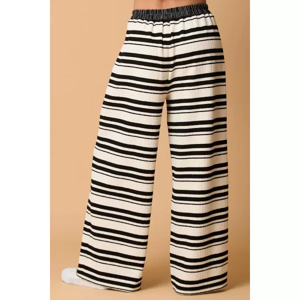 chouyatou Womens 2 Piece Sets Loose Fit Striped Sweater and Wide Leg Pant Two Piece Outfits LoungewearBlack