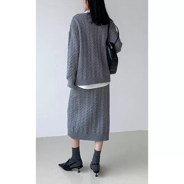 chouyatou Womens 2 Piece Sweater Skirt Set Outfits Cable Knit Button Cardigan Pencil Skirt SetsGrey