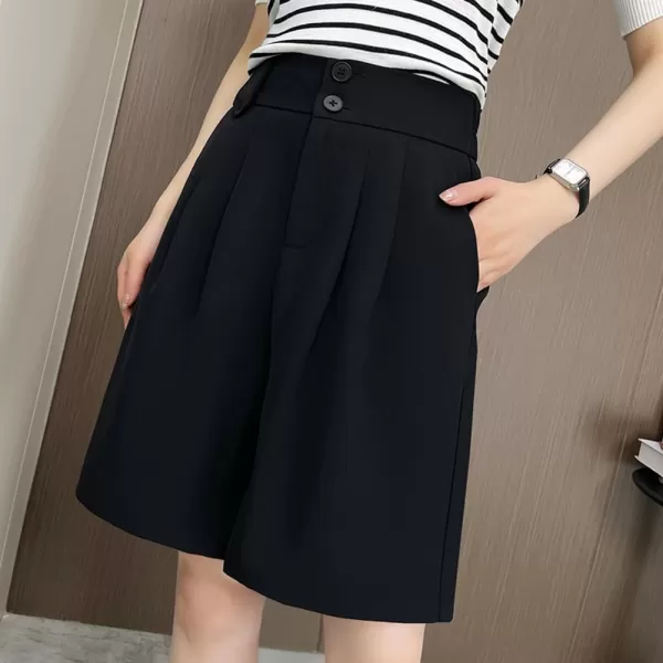 chouyatou Womens Elastic High Waisted Wide Leg Dressy Shorts Business Casual Work Palazzo Bermuda ShortsBlack
