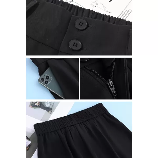 chouyatou Womens Elastic High Waisted Wide Leg Dressy Shorts Business Casual Work Palazzo Bermuda ShortsBlack