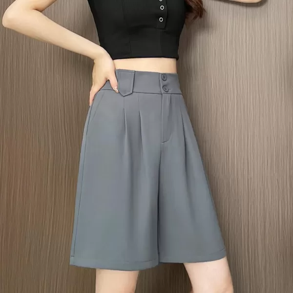 chouyatou Womens Elastic High Waisted Wide Leg Dressy Shorts Business Casual Work Palazzo Bermuda ShortsGray