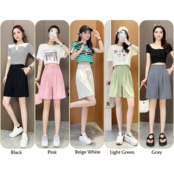 chouyatou Womens Elastic High Waisted Wide Leg Dressy Shorts Business Casual Work Palazzo Bermuda ShortsLight Green