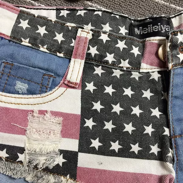 chouyatou Womens LowRise American Flag Print Daisy Duke Ripped Denim ShortsBlue