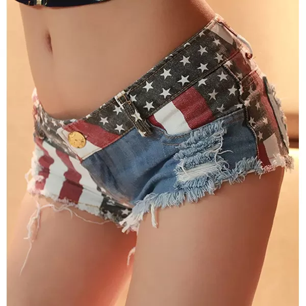 chouyatou Womens LowRise American Flag Print Daisy Duke Ripped Denim ShortsBlue